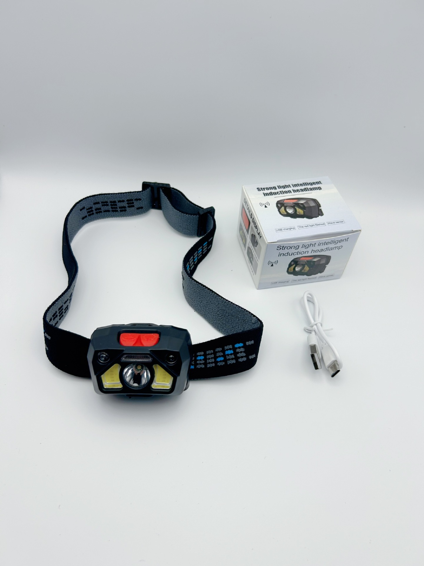 Linterna frontal de pesca con sensor multifuncional Cob con batería de larga duración, luz potente, ultrabrillante, iluminación montada en la cabeza para pesca marítima, carga USB