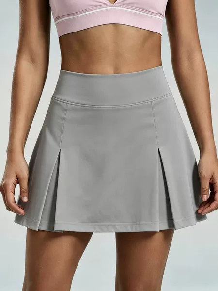Gray high-waisted pleated tennis skirt for women, quick-drying, anti-exposure, athletic short skirt for fitness, yoga, and casual wear