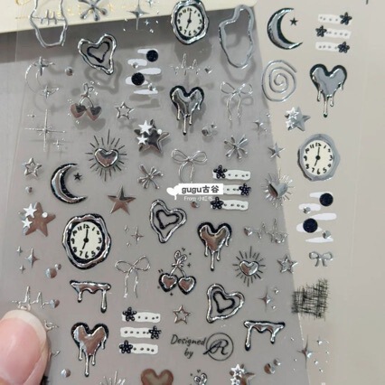2025 New Liquid Metal Heart Nail Art Stickers Ins Clock Stars Sweet Cool Y2K Sexy Nail Stickers with Adhesive Backing 2025 New Liquid Metal Heart Nail Art Stickers Ins Clock Stars Sweet Cool Y2K Sexy Nail Stickers with Adhesive Backing