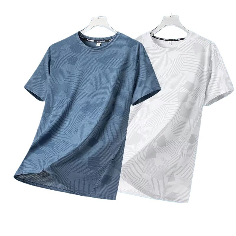 トレンディな新しい夏のアイスシルク速乾性半袖Tシャツメンズ迷彩Tシャツ多用途気質ノーブランド文学イン|undefined