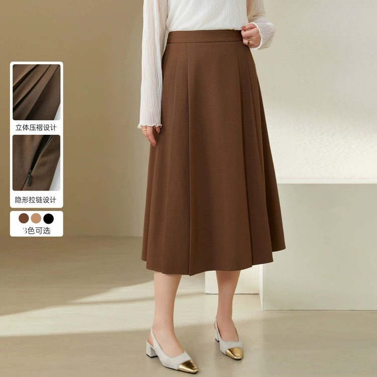 [Мода на возраст] Большой размер женская плиссированная юбка с тонким и диким бюстом QJ3671