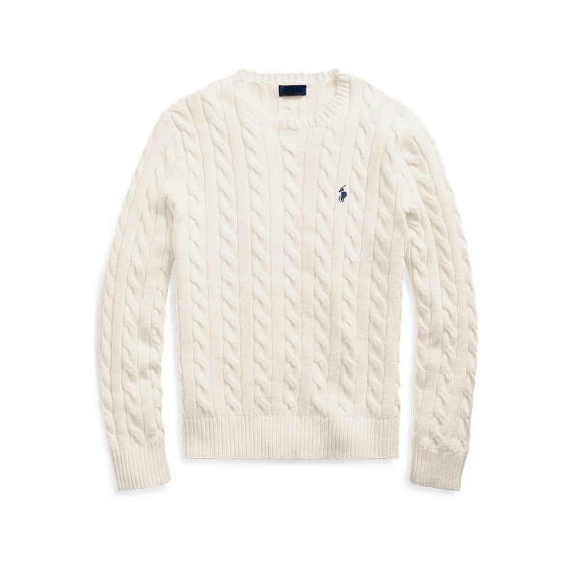 Ralph Pony Logo Paul Embroidered Crew Neck Knit Sweater Men's Autumn Winter Warm Cable Knit Couple Pullover Sweater Women's Gray