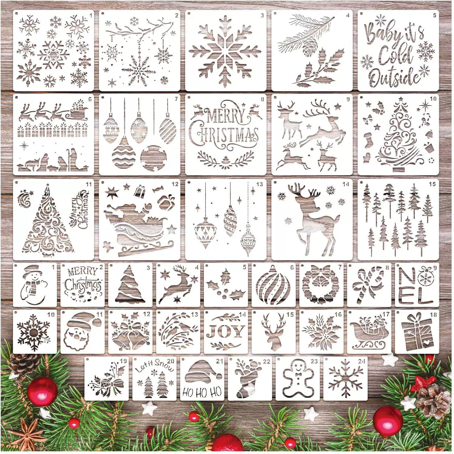 跨境圣诞节雪人画镂空模板圣诞图案拓印模具喷漆镂空画画模板定制