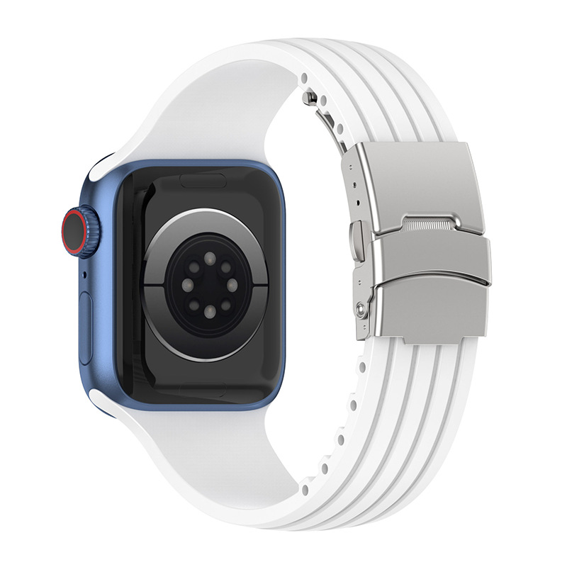 [适用苹果Apple watch 123456789代ultra条纹折叠磁吸扣硅胶手表带]