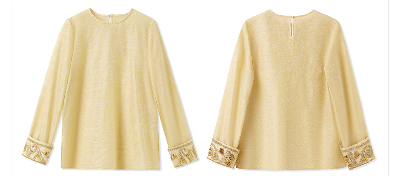 Áo sơ mi nữ dài tay phong cách Trung Hoa mới, đính cườm thêu tay, chất liệu rayon mỏng nhẹ N2071 — Màu hồng, Màu trắng be, Màu vàng nhạt chi tiết 50