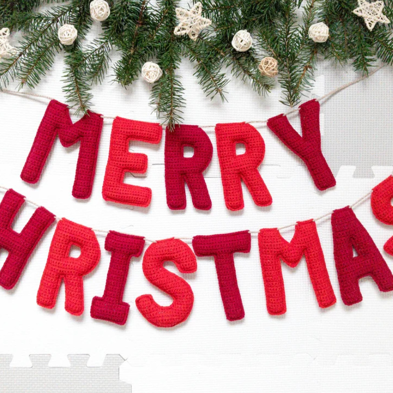 Crochet navideño guirlandas de flores PDF Crochet Pattern Home Decoration Feliz Navidad Crochet Banner