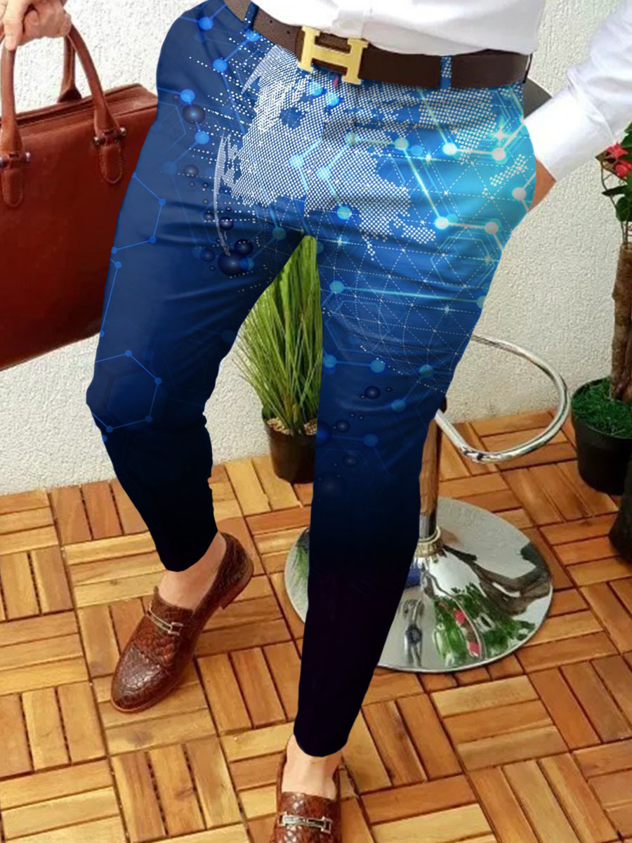 2023 estación independiente transfronteriza europea y americana nuevo patrón casual de los hombres impreso Mediados de cintura traje casual pantalones micro pantalones elásticos