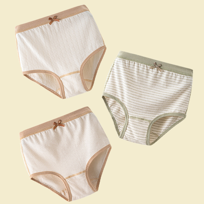 2025 New High-Waisted Triangle Type a Color Cotton Girls' High-Waisted Seamless Children's Underwear, All-Cotton Girls' Baby Three-Pack