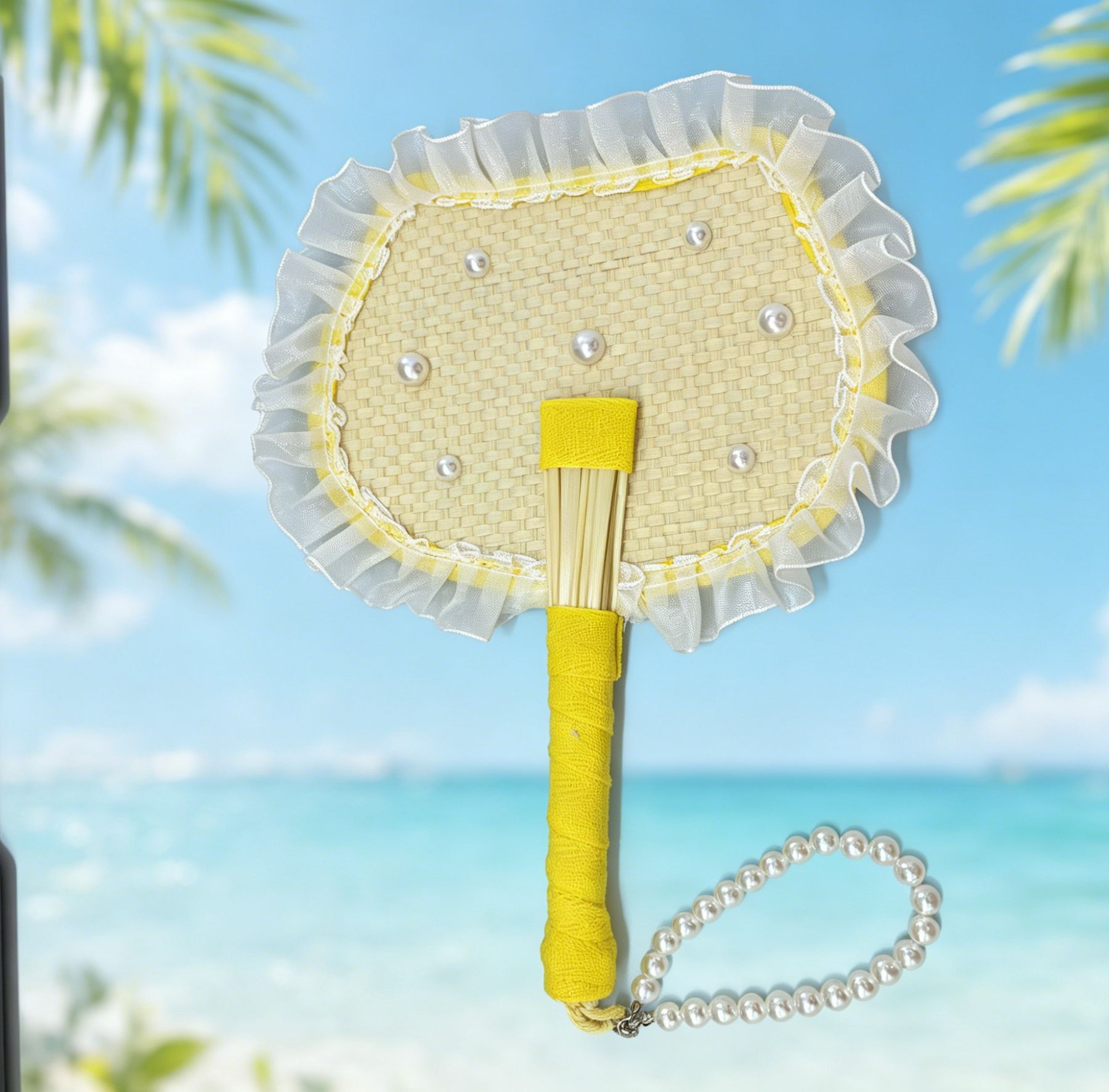 Fan de color Pu portátil de estilo antiguo Fan de verano puro tejido a mano Fan de plátano Fotografía accesorios bolsas de decoración Colgante