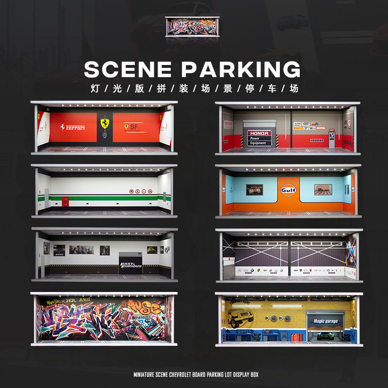 Collector's 1:64 Garage Scene Lighting Car Model Storage Box Car Model Series Dustproof Parking Lot Hot Wheels