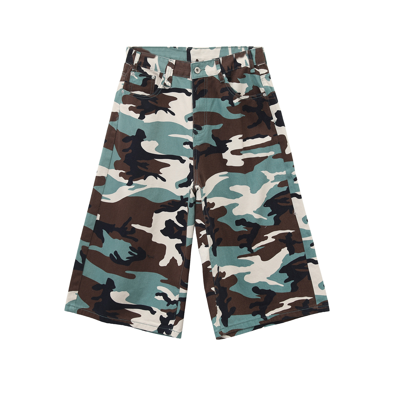 MTLCLOTHES Denim Shorts Loose Distressed Camouflage