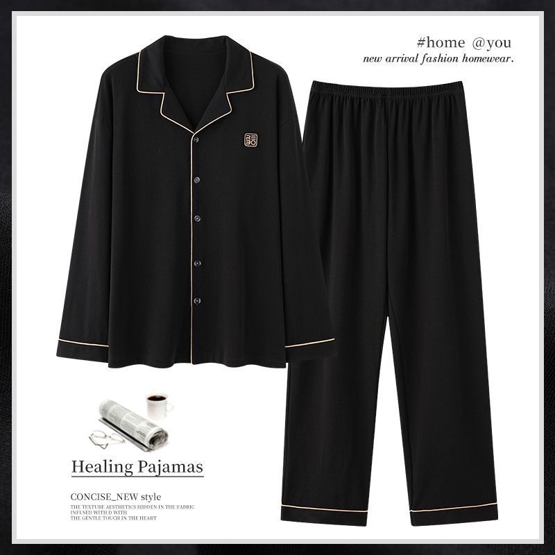 Pijamas de algodón para hombres primavera y otoño de alta calidad con solapa de manga larga, ropa de hogar para hombres de otoño y invierno se puede usar fuera