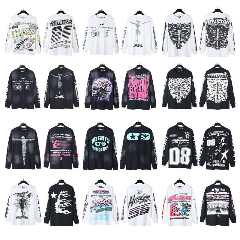 Cross-border wholesale Hellstar Hell Star TShirt autumn beautiful tide high street loose long sleeve T-shirt for men and women tide