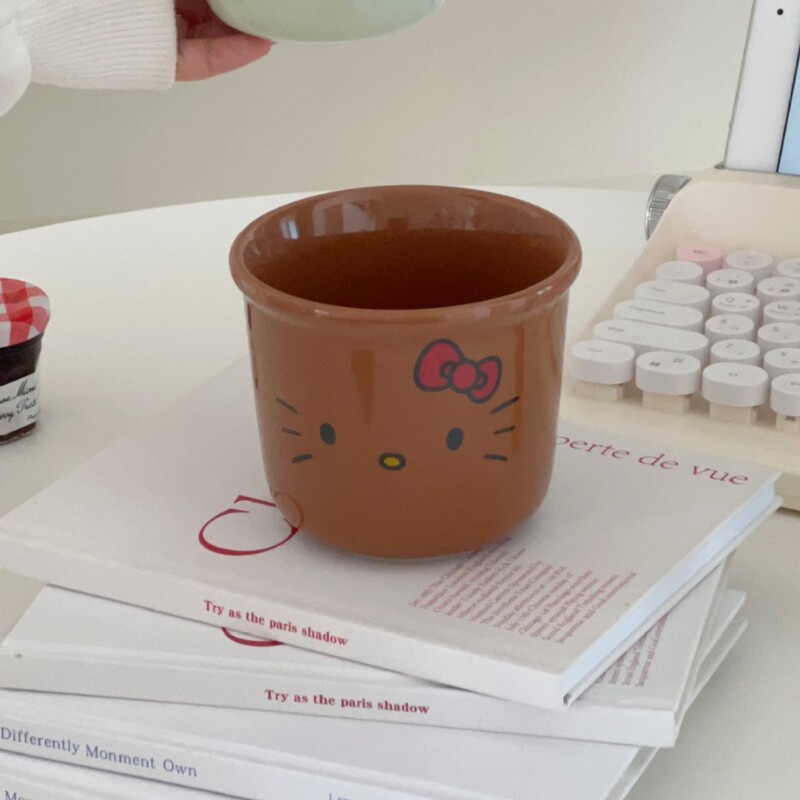 インスタイルブラックレザーktセラミックカップマグホームコーヒーカップクリームハローキティガールハートカップ|undefined
