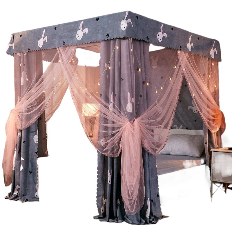 Cortina de cama de tres puertas para dormitorio piso a prueba de viento cortina de cama caliente para cuatro estaciones general a prueba de polvo mosquiteros