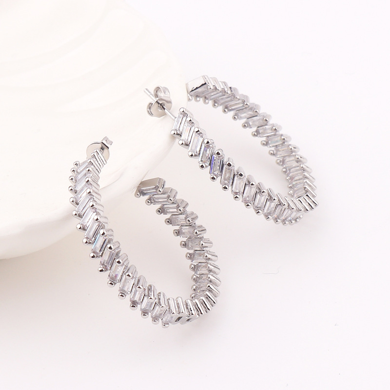 Simple Style C Shape Copper Earrings Metal Zircon Copper Earrings