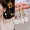 Long silver needle, design universal earrings, silver 925 sample, internet celebrity, trend of season