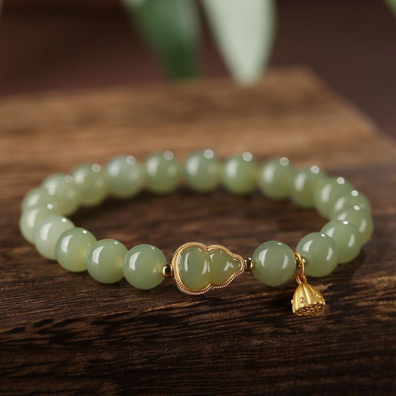 New Hetian Jade Gourd Bracelet for Women, Fashionable and Simple Pearl Pendant Bracelet, Fresh Valentine's Day Gift for Girlfriend