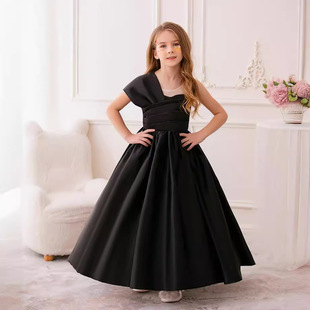 2024 New Foreign Trade Children's Princess Dress Flower Girl Wedding Dress Evening Dress Satin Long Dress Girls Puff Skirt Performance Costume