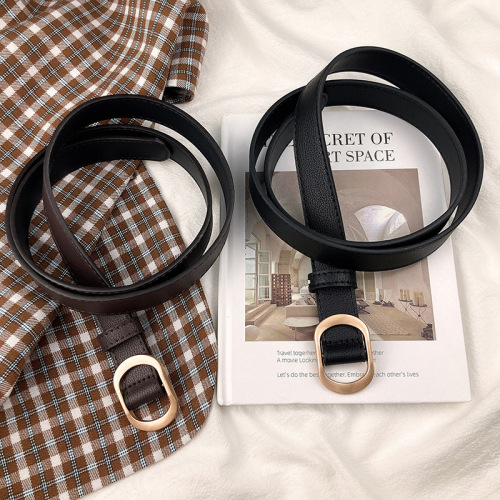 Leather Belt for Women, New Summer Style, No Holes, Black, Student-Friendly, Fashionable Korean Version, Instagram Style Coat Accessory