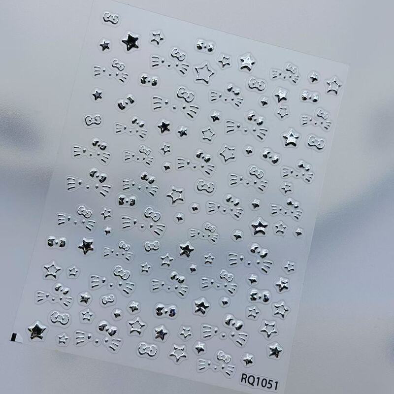 Cute cat and star Kitty-themed silver foil nail stickers, high-quality cat nail art stickers, DIY cartoon design Cute cat and star Kitty-themed silver foil nail stickers, high-quality cat nail art stickers, DIY cartoon design