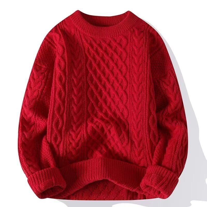 Benmingnian Red Sweater Autumn and Winter Men's Lazy Advanced Sense Coarse Twist Knitted Sweater Coat Christmas Couple Sweater