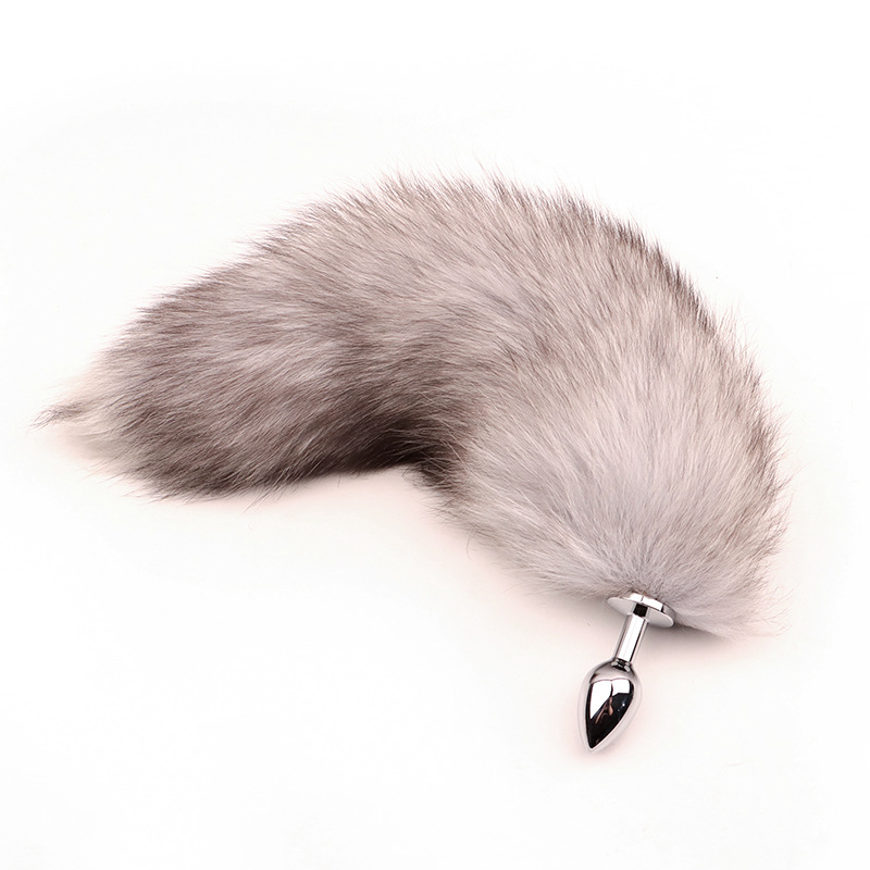 Fox Tail Metal Anal Plug with Plush Cross Fox Tail, Blue Cosplay Design — detail image 1