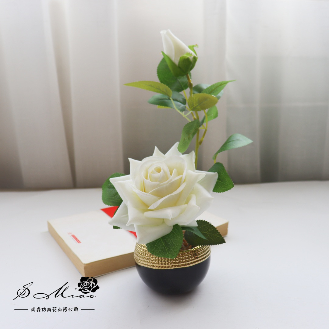 Flores falsas bonsái de rosas de alta gama de estilo europeo simulación de flores de moda decoración creativa decoración de plantas verdes artificiales simulación de macetas image 9