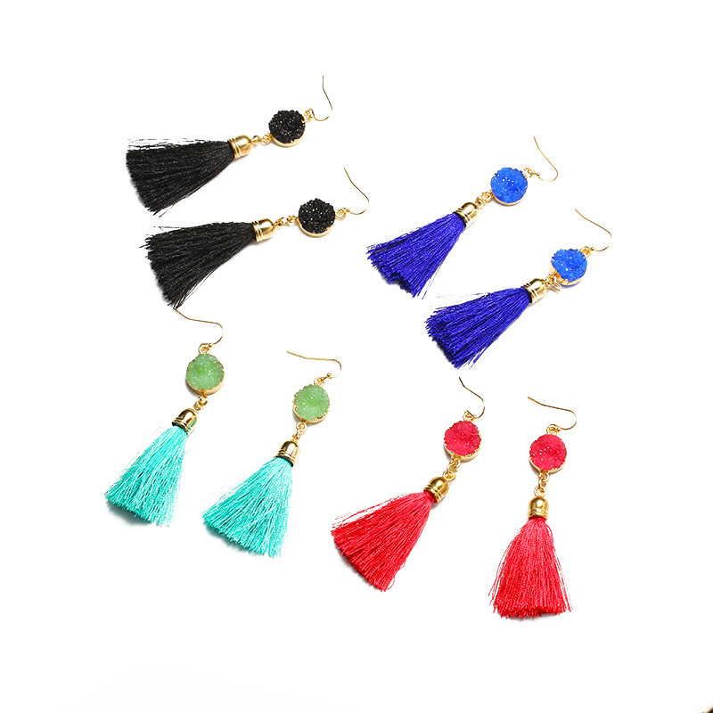 Fashion Resin Round Multicolor Tassel Earrings Wholesale Nihaojewelry display picture 3