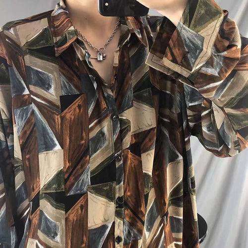 Vintage Hong Kong Style Ins Inspired Long-Sleeve Floral Shirt for Men and Women, Couples Fashion, Loose Fit TrendyLazy StyleCuban Shirt