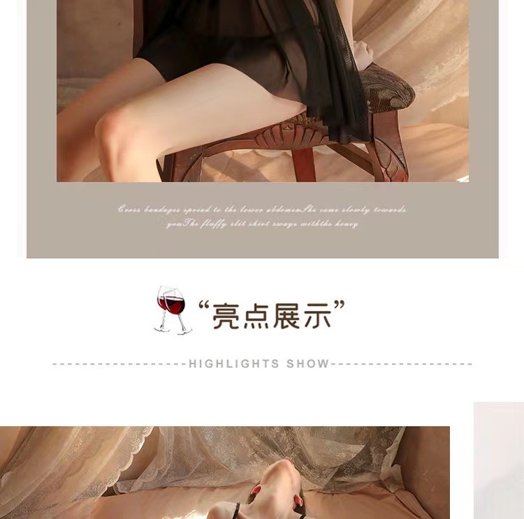 Black Polyester Babydoll Lingerie Set with Steel Push-up Bra and Open Front — detail image 5