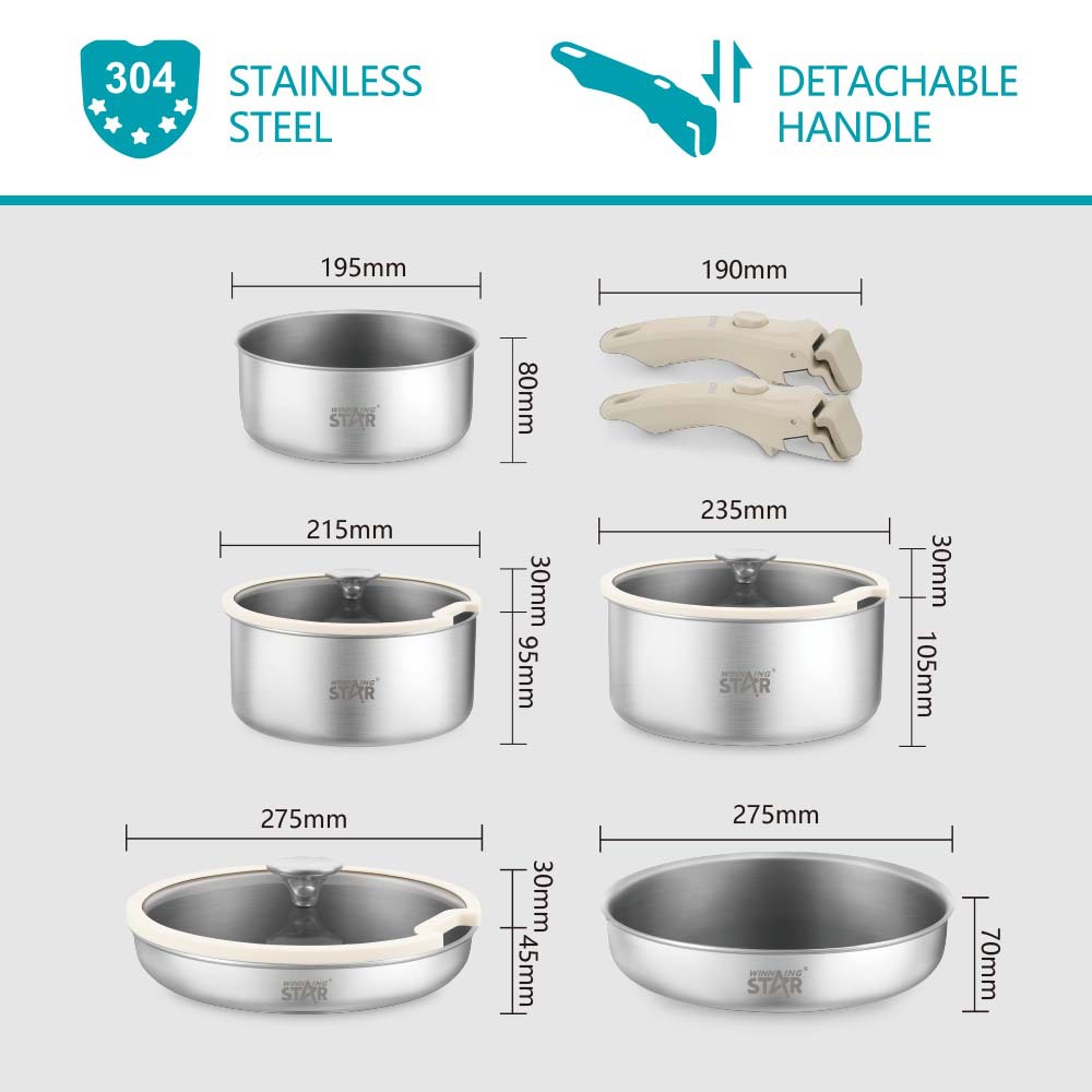 Winning star olla de sopa doméstica de comercio exterior olla de leche mango de olla de acero inoxidable 304 desmontable juego de cinco piezas