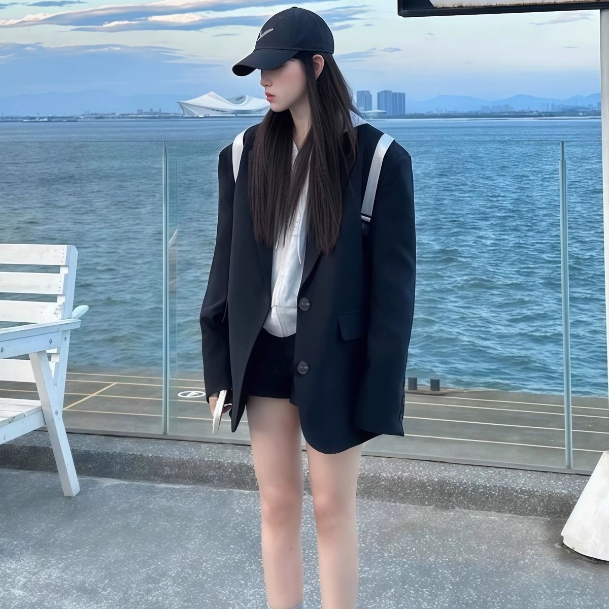 Black Blazer for Women 2025 Spring and Autumn New Style Petite Loose Fit Elegant Casual Preppy Style Long Sleeve Suit