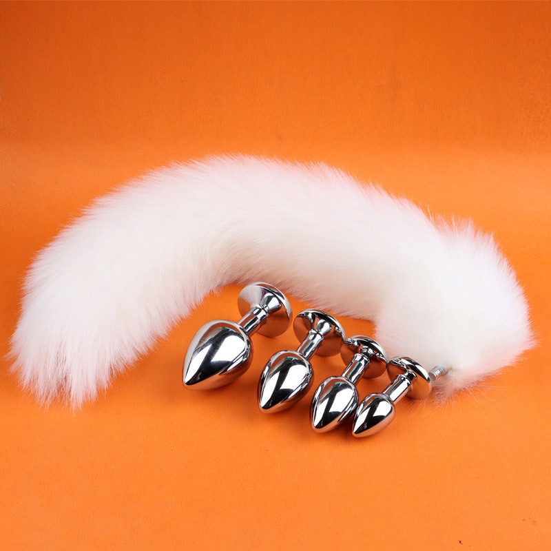 Metal Anal Plug with Detachable White Fox Tail, Adult Training Toy — detail image 8