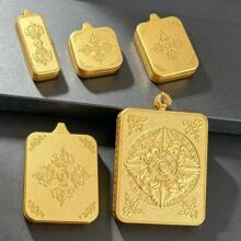 方形金色藏式嘎乌盒空盒唐卡吊坠多尺寸单面铜合金唐卡壳吊坠项链