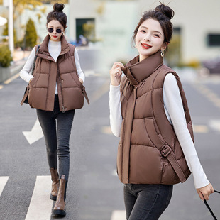 Korean Style Women's Counter Jacket Vest All-match Thickened Sleeveless Vest Cotton-padded Jacket Short Women's Cotton-padded 2024 Winter