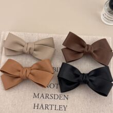 韩国小众设计复古港风纯色pu皮质蝴蝶结气质优雅鸭嘴夹发夹发饰女