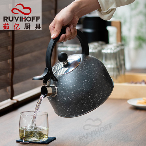 Cross-border black stainless steel whistling kettle for tea and coffee, European and American whistle kettle 2.5L kitchen tool