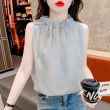 法式感系带蝴蝶结无袖衬衫女夏季设计感褶皱小衫宽松显瘦上衣