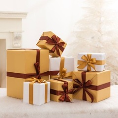 クリスマスのギフトボックスの新しいクリスマスの装飾品のギフトボックスの積み上げの置物のシーンの配置の道具の装飾のセット