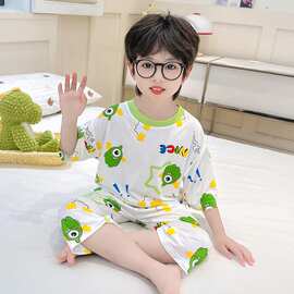 儿童莫代尔夏季薄款男女童分体家居服空调服宝宝七分袖夏季睡衣