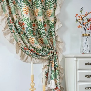 American pastoral country half curtain French Rococo vintage floral ruffled living room balcony floating curtain 2.8 m