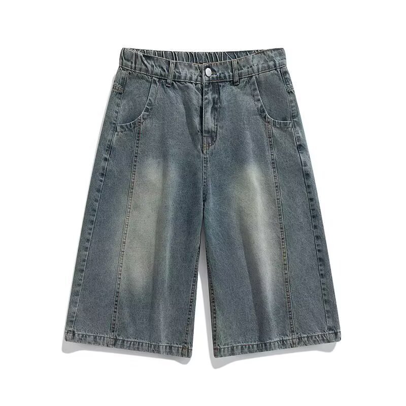 American Retro High Street Washed Vintage Denim Cropped Pants Summer Loose Casual Versatile Wide-Leg Shorts Unisex