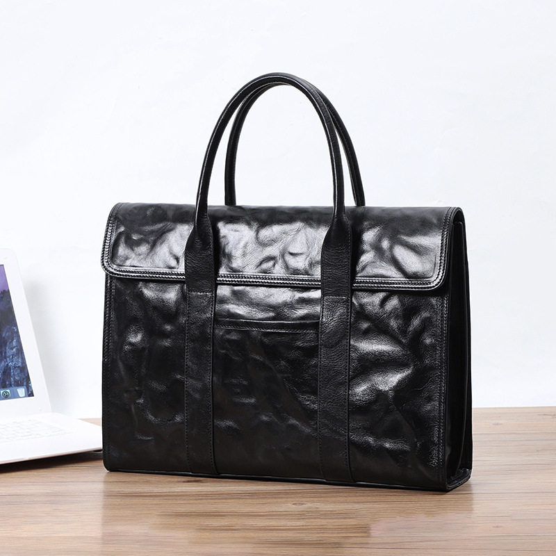 Túi xách tay nam da bò lớp đầu vân vân tay, túi công sở đựng laptop 15 inch 39×9×29 cm — Lớp lót nỉ flannel cao cấp thuộc da thực vật, Lớp lót flannel cao cấp