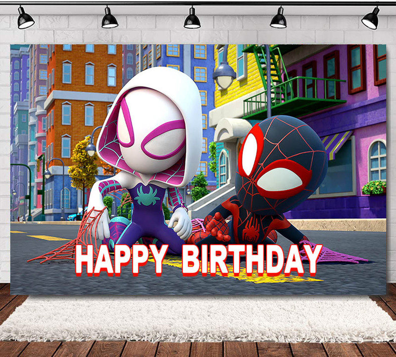Cartoon Spiderman and his amazing friend The Avengers Children's Birthday Ball Theme Photo Photography Background Cloth