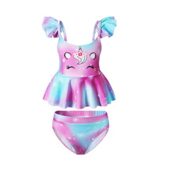 Cross-border children's clothing girl's separate swimwear lotus edge colorful unicorn children's swimwear comfortable high elastic swimwear