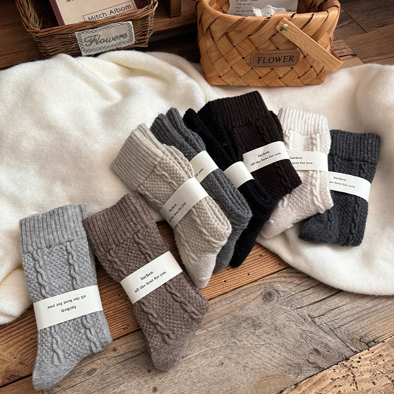 Wool Socks for Women, Autumn and Winter Style, Warm Twisted Mid-Calf Socks, Fleece-Lined and Thickened Slouch Socks, Winter Maternity Socks, Floor Socks