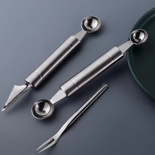 Hot Sale Thickened Stainless Steel Double Head Ball Digger Watermelon Ball Digger Spoon Carved Shape Knife Ice Cream DIY Pendulum Fruit Plate
