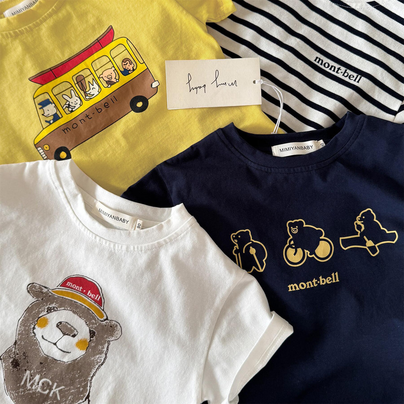 Children's Short-sleeved T-shirt 25 Summer Japanese Cartoon Bear Pure Cotton T-shirt Trendy for Boys and Girls