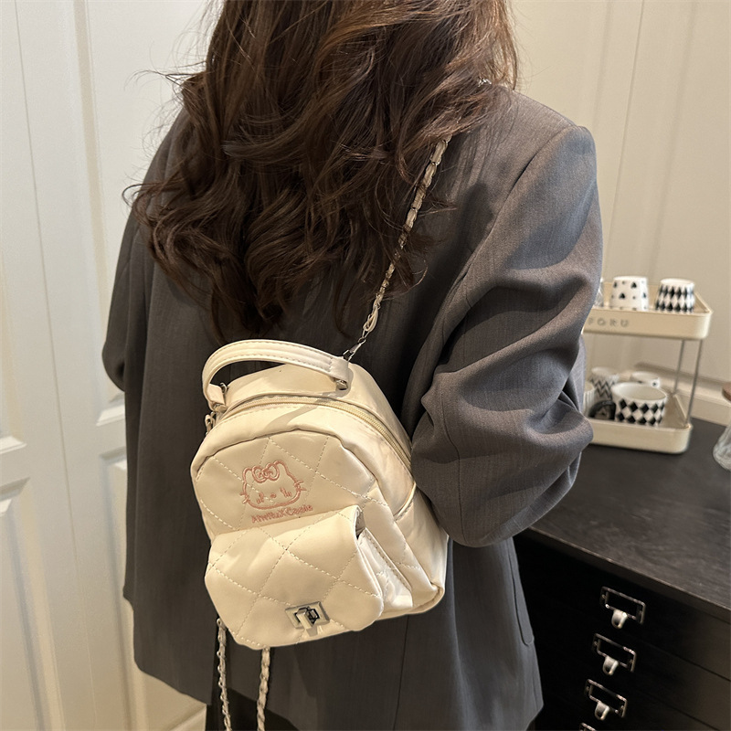 Wholesale Stylish Quilted Backpack New Kt Cat Fashion Splash-Proof Small Backpack High-End Solid Color Casual Small School Bag